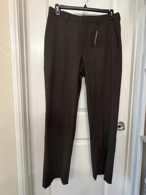 Express Men's Dark Brown Dress Pants - Relaxed Brown Stretch Suit Pant